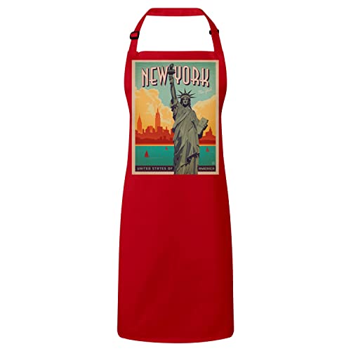 Tablier cuisine vintage rouge protecteur motif New York contre les taches