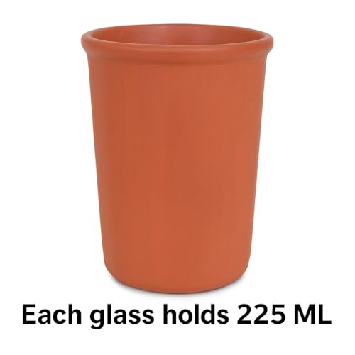 Image of KSI Earthen Clay Drinking Glass Set of 4 | 225 ml Mitti Tumbler for Water Lassi Tea Milk | Brown Unglazed Terracotta Glasses | Traditional Clay Drinkware for Kitchen and Dining
