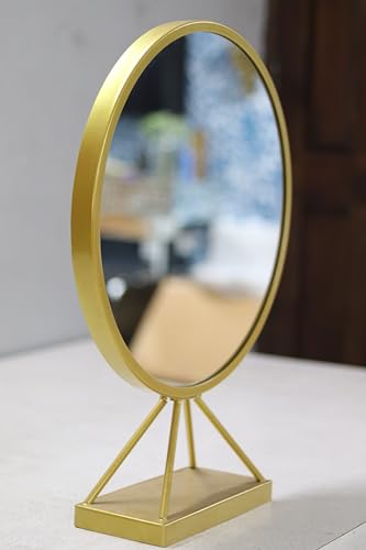 Image of Modern Elegance Round Wall-Mounted Mirror Metal Framed Wall Mirror Bathroom Mirror Living Room Mirror Home Decor Mirror 18 x 18 Inches Golden MF 76