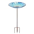MUMTOP Glass Bird Bath, Garden Outdoor Birdbaths Birdfeeder with Metal Stake Peacock