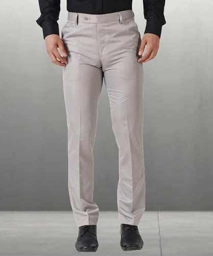 Image of MALENO Men's Slub Effect Solid Trouser | Classic Slim Fit Formal Trousers for Men | Slim Fit Trousers for Men