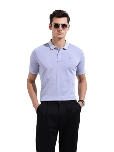 Image of The Indian Garage Co Men Regular Fit Textured Polo Neck Half Sleeves Tshirt
