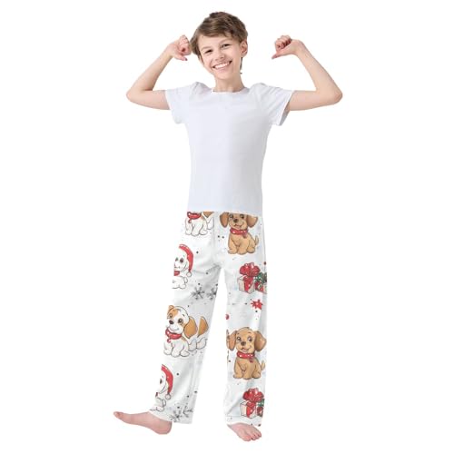 ZZXXB Christmas Dogs Boys Long Pants Soft Trousers Elastic Waist Kids Lounge Bottoms with Pockets S-XL2
