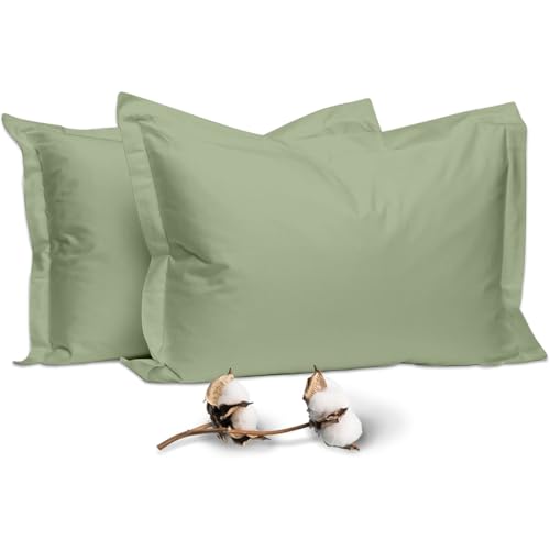 100% Egyptian Cotton Pillow Cases, a Set of 2 Cool Pillowcase, Long-Staple 100% Cotton Breathable, and Soft Sateen Weave Bed Pillow Cover, Comfy Pillow Covers 48 * 74 CM (Bamboo Green)