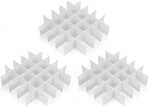 Drawer Dividers Sock Organizer Adjustable Drawer Organizers Plastic Drawers Divider for Kitchen, Office, Bathroom, Suitable for Storage Socks, Underwear, Makeup by ShineMe (24 pcs, White)