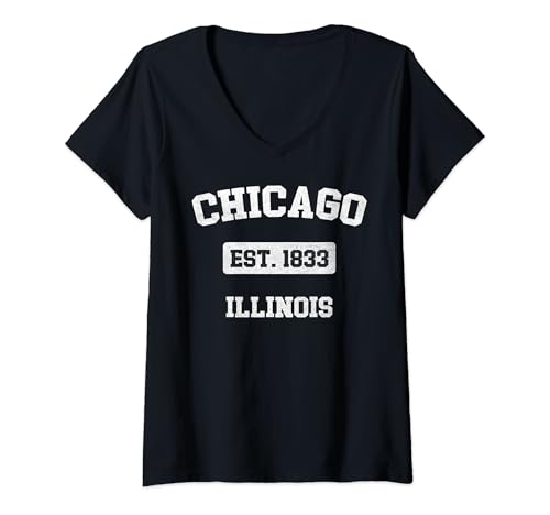 Donna Souvenir vintage del 1833 di Chicago Illinois IL Est Maglietta con Collo a V