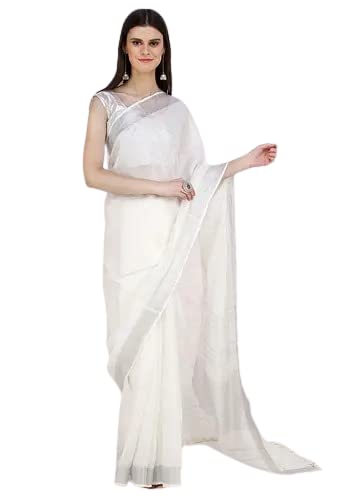 Buy Pure cotton colour snow white solid plain saree for girls+woman ...