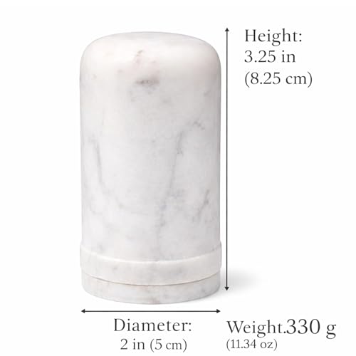 Image of Solid White Marble Toothpick Holder with Lid, 3.25 inch | Natural Stone, Cotton Swab & Floss Pick Holder, Small Countertop Storage Jar, Handcrafted, 330g