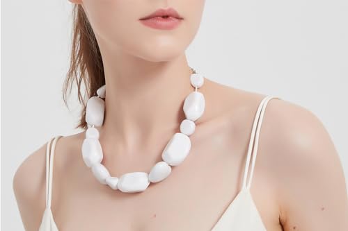 Giuesytic White Beaded Rock Bone Pebble Choker Classic Statement Necklace Halloween Costumes for Women Cosplay Accessories Carnival Accessory Jewelry2