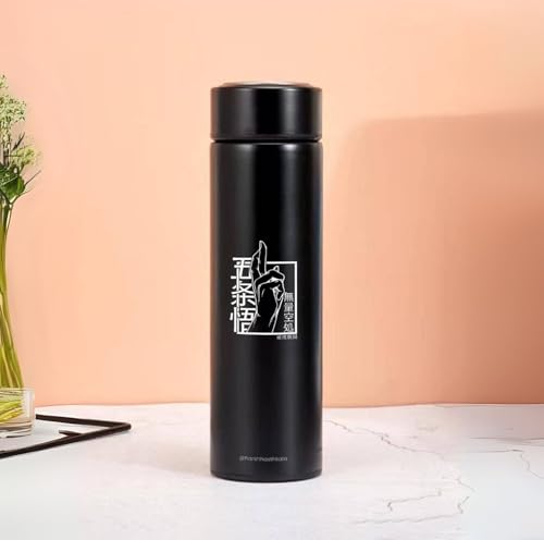 Image of Black Printed Stainless Steel Water Bottle 500ml | Theme Design | Thermos Flask for Hot & Cold Drinks | Leak Proof, Durable, Reusable Bottle for Office, School, Travel (Gojo Satoru B&W Design)