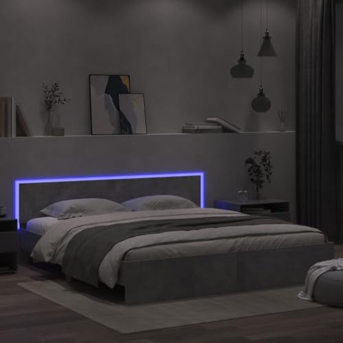 Iiaky Estructura de Cama cabecero y Luces LED Bed Frame Estructura Cama Muebles de Dormitorio Gris hormigón 200x200cm