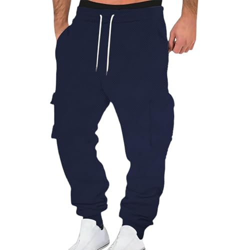 Men's Fleece Lined Joggers Cargo Sweatpants Heavyweight Elastic Waist Drawstring Workout Track Pants with Pockets