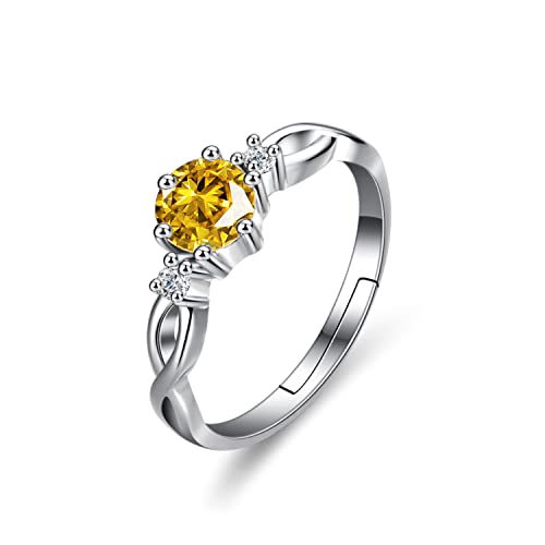 Bellitia Jewelry Anillos de Plata de Ley 925 para Mujer Anillo de Compromiso Boda de Citrino Anillos Ajustables Regalo Aniversario Joyería de Moda