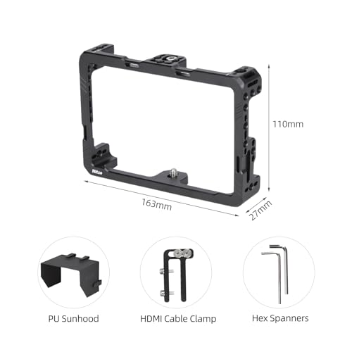 Image of Nitze Camera Monitor Cage Rig w Sunhood n HDMI Cable Clamp Compatible with Feelworld F6 PLUSX / F6 Plus / F5 PRO / F5 Prox Field Screen