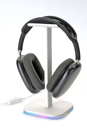 RGB Headphone Stand for Gaming โ Modern Aluminum Headset Holder for Desk - Sleek Display for Over-Ear Headphones (Accessory for Boys- White