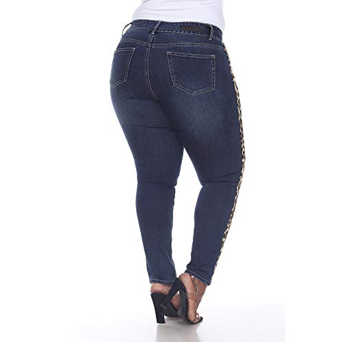 white mark Women's Plus Size Super Stretch 3 Pocket Denim with Leopard Pannel Pants4