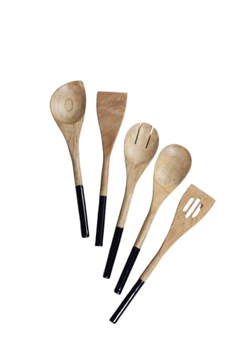 The Art Box Wooden Utensil Set – 5-Piece Acacia Wood Cooking Spoons & Spatulas Non-Stick Kitchen Tools Comfortable Grip BPA-Free Ideal for Cooking and Serving