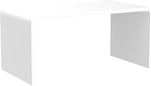 Miniatura 5 de Mesa de centro rectangular de 32 pulgadas, color blanco brillante, cascada Morden, resistente a las manchas difíciles, fácil de limpiar, mesa de