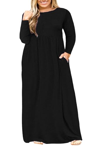 Nemidor Women Long Sleeve Loose Plain Casual Plus Size Long Maxi Dress with Pockets