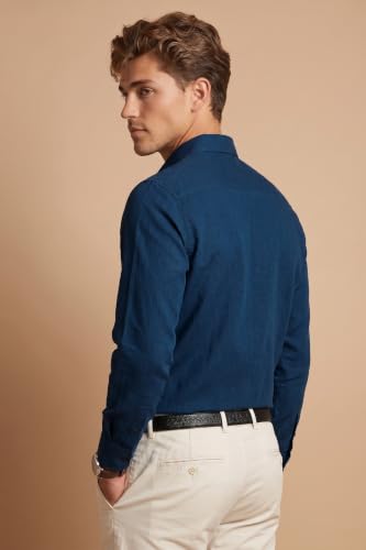 Image of Peter England Men's Everday Regular Fit Solid Shirt | Cotton Rich | 5-Pin Pocketing