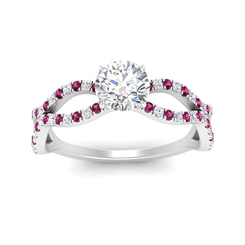 Image of 55Carat Choose Your Gemstone Pave Split Wave Diamond CZ Ring Sterling Silver Round Shape Split Shank Engagement Ring Everyday Jewelry Wedding Jewelry Handmade Gifts for Wife US Size 4 to 12