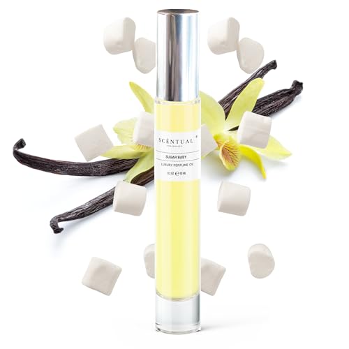 Scentual Fragrances, Luxury Perfume Oil, Ultra-Concentrated Women Roll-On Fragrance Oil, Long Lasting Rollerball Travel Mini Perfume, Vegan, Alcohol & Cruelty Free 10ml (Sugar Baby)