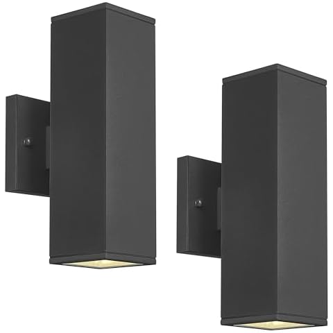Ken & Ricky Outdoor Wall Lights, Modern Exterior Lighting Fixtures, Aluminum Front Porch Light, Black Outdoor Wall Sconce with Glass Cover, KR3324-W-2PK Cover
