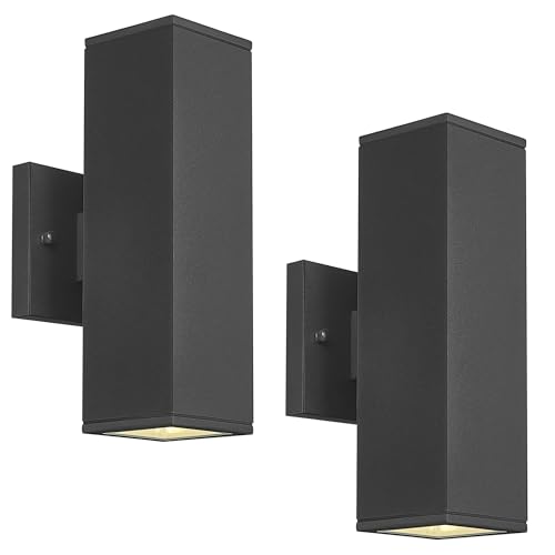 Image of Ken & Ricky Modern Outdoor Wall Light,Aluminum Rectangular,Black,2 PK | 2 Lights Exterior Wall Light Fixtures,Waterproof Outdoor Sconce,No glare,for House Porch Garage Patio Front Door Entryway