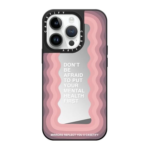 CASETiFY �~���[ iPhone 14 Pro �P�[�X [1.5m����̗����������N���A/MagSafe �ɑΉ�] - Don't Be Afraid - �V���o�[ (�u���b�N�o���p�[)