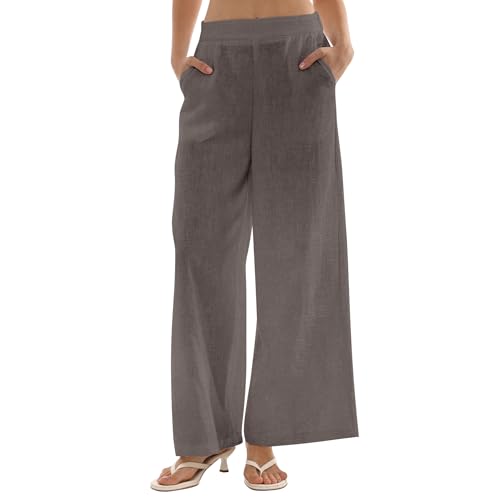Pantalon en lin femme jambes larges léger taille haute chic pantalon d'été ample
