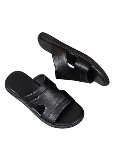GORGLITTER Men's Summer Beach Learher Sandals 2025 Comfortable Open Toe Cutout Slides