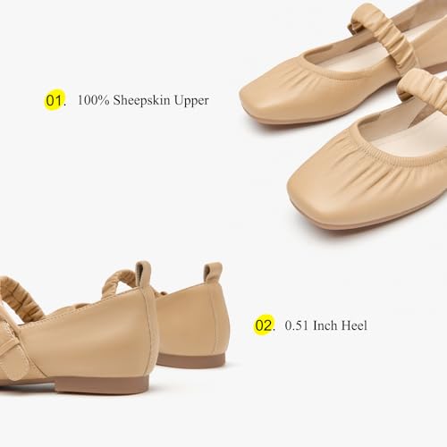 BEAU TODAY Mary Jane Shoes Women, Ballet Flats Shoes for Women, Buckle Strap Genuine Leather Flats, Comfortable Square Toe Dressy Mary Jane Flats Trendy4