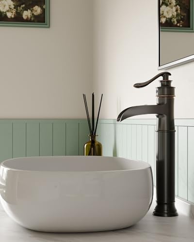 BWE Waterfall Spout Oil Rubbed Bronze Bathroom Faucet Single Handle One Hole Vessel Sink Faucet ORB Lavatory Faucets Deck Mount Tall Body Commercial