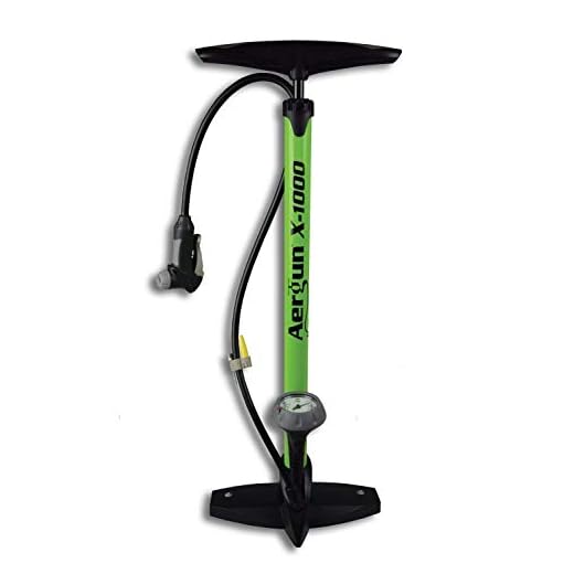 AerGun X-1000 Bike Pump – Unique AerTight Pump Head for Easiest use with Both Presta and Schrader Bicycle Pump Valves – Pressure Gauge – 160 PSI