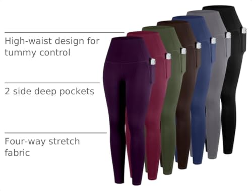 Image of ATHVOTAR Leggings with Pockets for Women, 7 Packs High Waisted Workout Tummy Control Yoga Pants