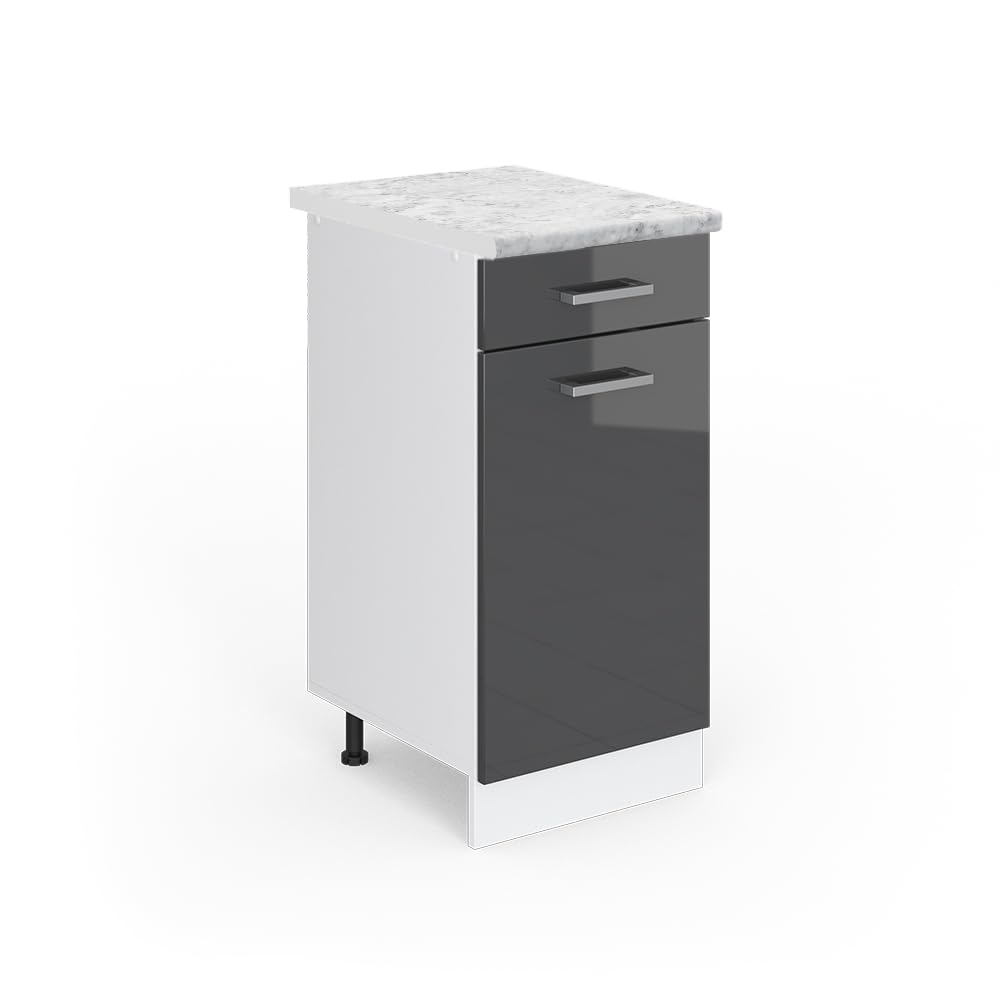 Vicco Kitchen base cabinet Raul, Anthracite high gloss, 40 cm, WT Marble, for flexible combination within modular kitchen systems