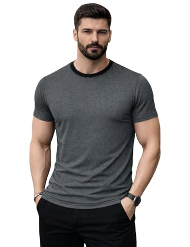 Image of Men's Solid Gym T-Shirt | Slim Fit Gym & Training Tee | Breathable Stretch Fabric | Round Neck Sports Wear for Workout