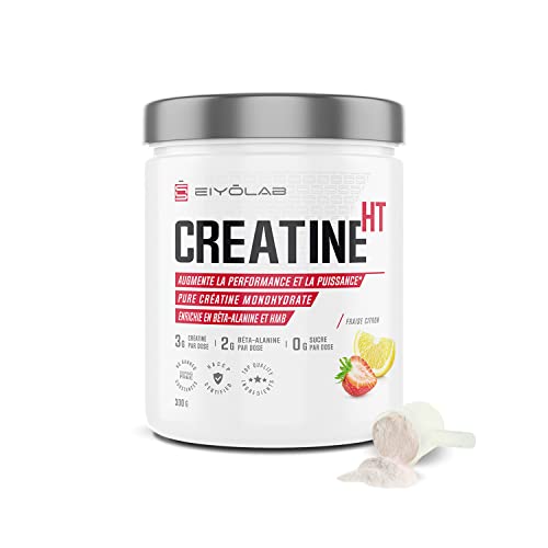 CREATINE HT 纯肌酸一水合物粉末富含 β-丙氨酸和 HMB 肌肉性能增强剂 无添加剂 Easy Mix 草莓柠檬味 300g Eiyolab