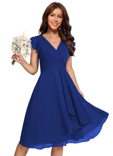 Robe demoiselle d'honneur froncée col V dissimulant les formes bleu poussiéreux