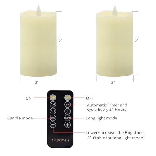 Image of 3 x 5 Flameless Candles Set of 2, 2AA Battery Life 600 Hours Battery Candles Flickering with Timer, 5 inch Flameless Candles with Remote for Indoor /Outdoor, Ivory