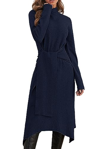 JayscreateEU Abito in Maglia da Donna per l'Inverno Abito Autunnale per Donna Abiti da Inverno per Donna Abito Autunnale Abito Midi Pullover con Collo Alto Maniche Lunghe Abito con Cintura A-Linea
