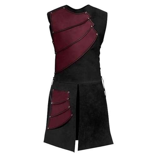 Eauptffy Herren Mittelalter Tunika Ailrik mit Kordelzug Cosplay Kostüm Vintage Kleidung Rundhals Lederrüstung Bogenschütze für LARP Männer Ärmelloser Wikinger Hemd für Karneval Halloween