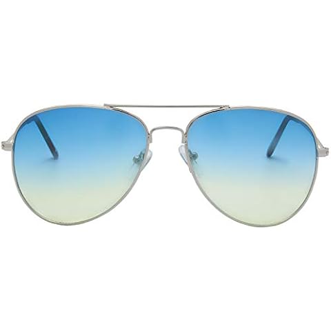 The Fresh Classic Metal Frame Oceanic Color Lens Aviator Sunglasses with Gift Box (Silver, Blue/Yellow) Cover