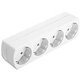 Steckdosenleiste mit 4 horizontalen Steckdosen - Steckdosenadapter mit Mehrfachstecker für die Wand - Mehrfachsteckdose ohne Kabel - Weiß