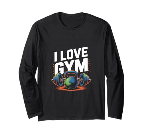 I Love Gym Fitness entusiasta Kettlebell Manga Larga