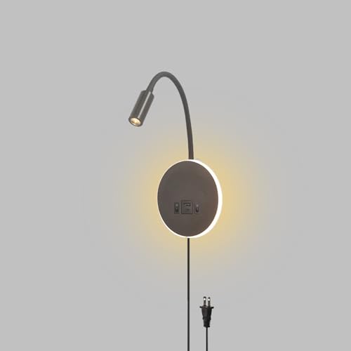 Aplique de pared con puerto de carga USB y enchufe para evitar obras