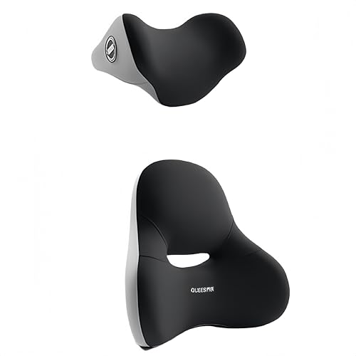 腰クッション&ネックパッドセット 低反発メモリーフォーム 【3Dメッシュ×通気性】【 人間工学×体圧分散】横ずれ防止・調整可能バンド付 洗濯可 長時間運転・腰痛対策 (ランバーサポートセット(ブラック))