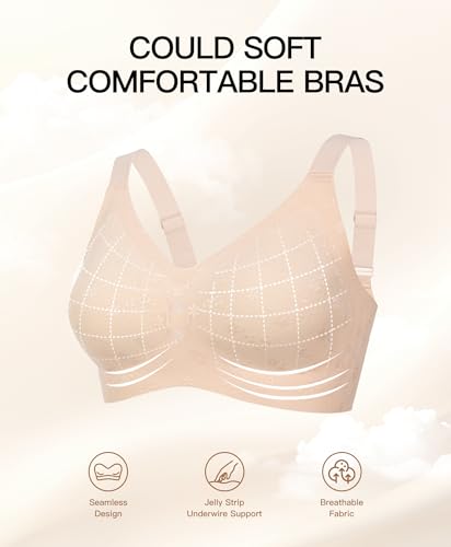 Image of Women's Minimizer Bra No Underwire Full Coverage Wireless Jelly Bra Plus Size Seamless T-Shirt Bra
