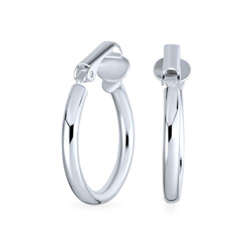 Wide Large Medium Hammered or Simple Tube Hoop Clip On Earrings For Women Teen 14K Yellow Rose Gold Plated .925 Sterling Silver Hinge .75-1 Inch Diameter