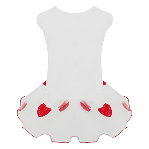 Dog Cute Dress Lace Tulle Tutu Outfit Skirt With Red Heart Embroidery For Small Medium Girl Dogs Christmas Holiday Wedding Birthday Party (White, M) #TOP21